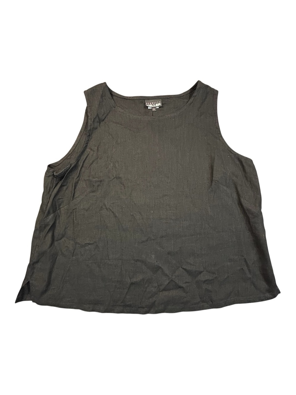 VTG Linen Sleeveless Tank Top Black Nannette Keller 2X Blouse Plus Size Made USA